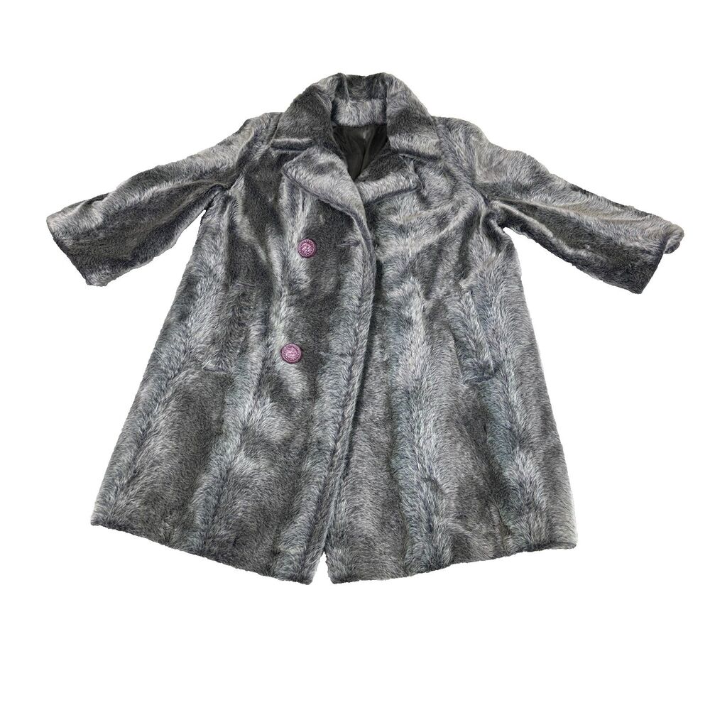 Vtg 1950s 1960s Women's Gray LG XL Silver Faux Fur Persian Lamb Coat Half Sleeve